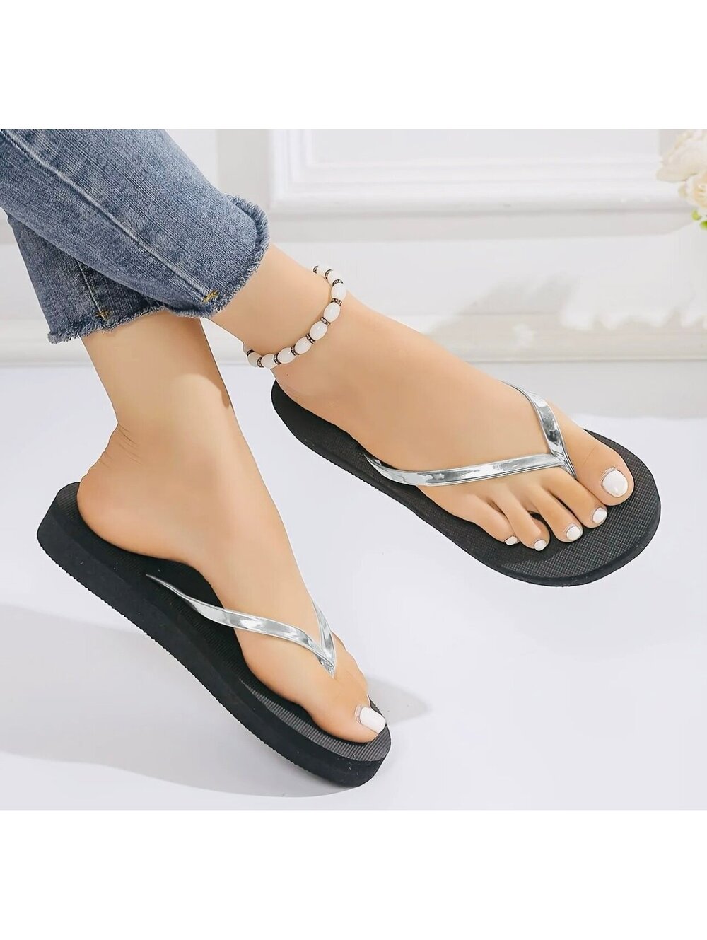 New - Retro - Silver Strap Semi-Flat Sandals - Size 8.5